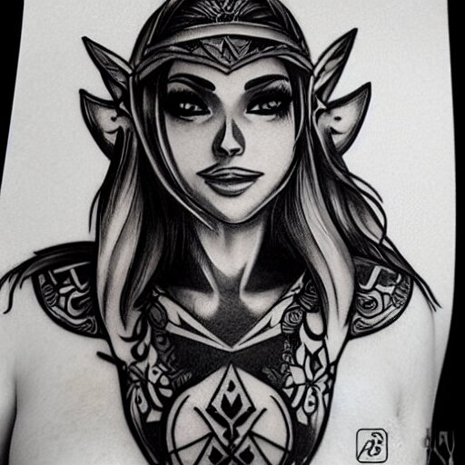 tattoo design, stencil, portrait of princess zelda by artgerm, 