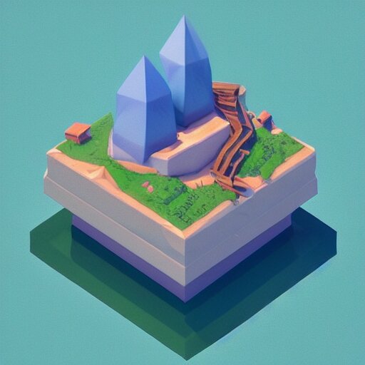 a floating island isometric art, low poly art, game art, artstation, 3D render, cgsociety