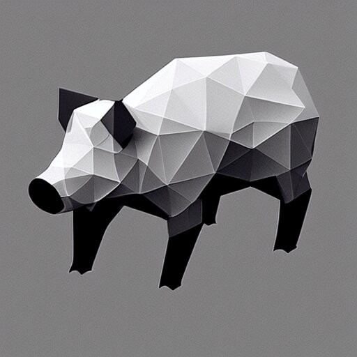 low poly pig, isometric view, blank background 