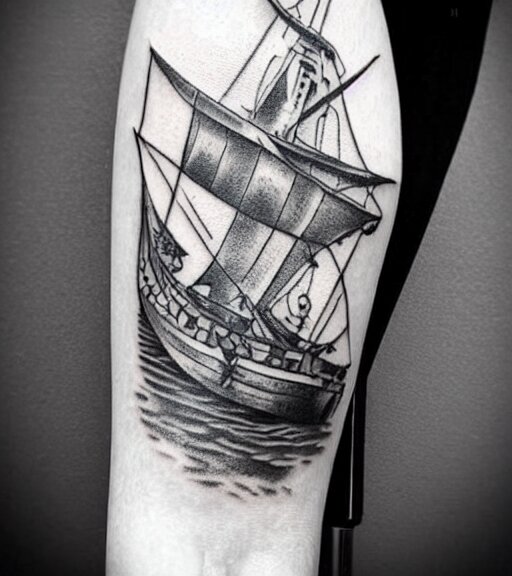 realistic pirate ship tattoo