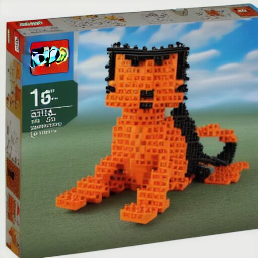 smiling orange scratch cat walking, 10,000 piece LEGO sculpture by master builder