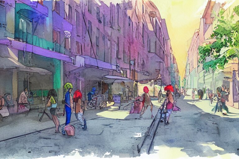 street summer watercolor pen light color on artstation 