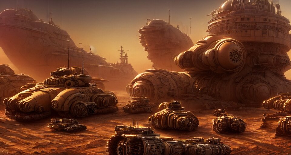 warm colored, highly detailed cinematic scifi render of 3 d sculpt of spiked gears of war bucketwheel jabbas palace cybertron fury road m 1 tank, military chris foss, john harris, hoover dam'aircraft carrier tower'beeple, warhammer 4 0 k, halo, star citizen, halo, mass effect, high tech industrial, artstation unreal, 4 k, 8 k, hd 