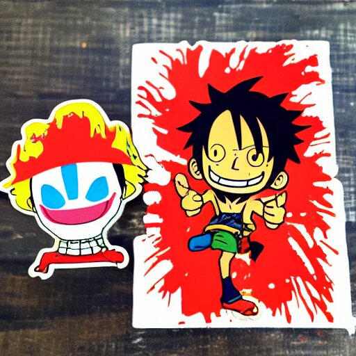 die cut sticker, luffy is joyboy, splatter paint on paper 