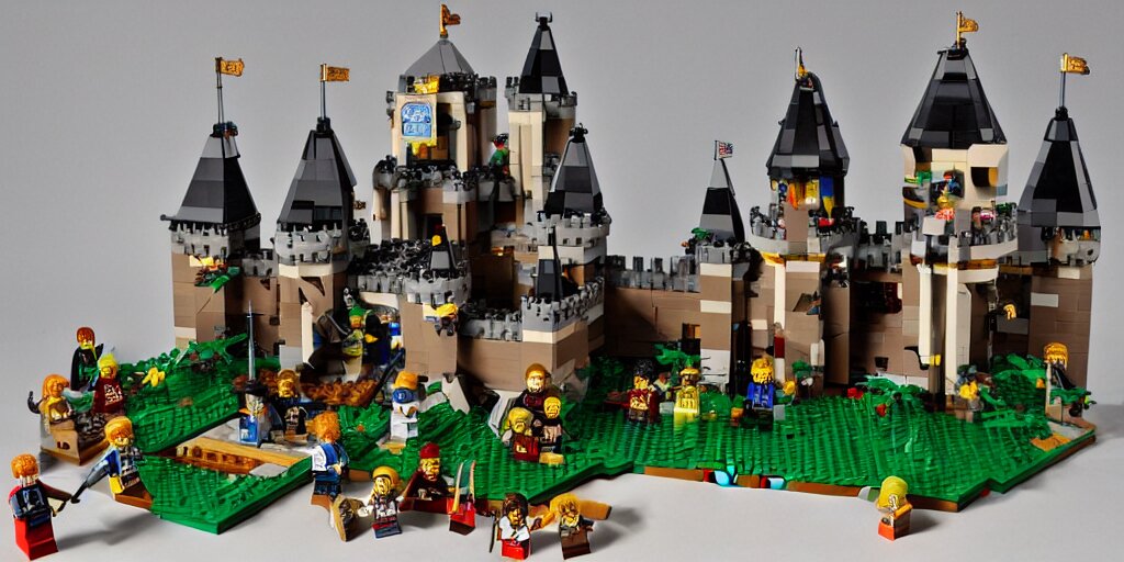 lego castle with knights in front