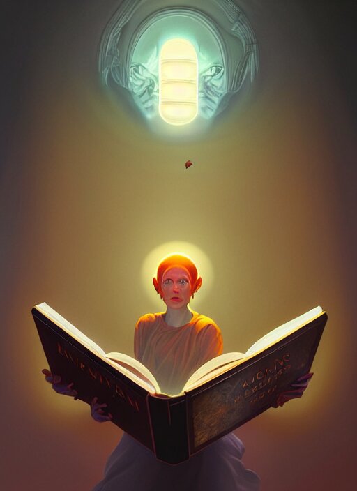 centered painted portrait, face of a classic depiction of an alien reading a book about humans, gloomhaven, matte painting concept art, art nouveau, beautifully backlit, swirly vibrant color lines, muted and dull colors, aesthetic octane render, 8 k hd resolution, by ilya kuvshinov and cushart krentz and gilleard james 