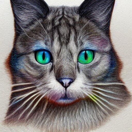  Colored pencil art on paper, Phantom Cat, highly detailed, artstation, MasterPiece, Award-Winning, Caran d'Ache Luminance