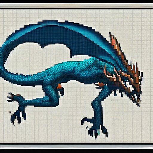 blueprint of a fantasy dragon pixel art 