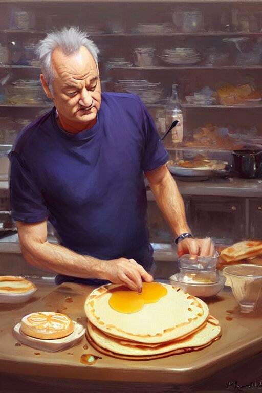 bill murray making pancakes animation pixar style, by magali villeneuve, artgerm, jeremy lipkin and michael garmash, rob rey and kentaro miura style, golden ratio, trending on art station 