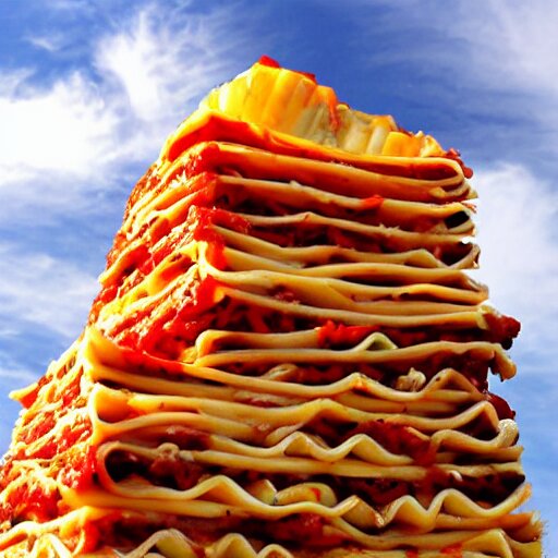 a tower of lasagna to the sky