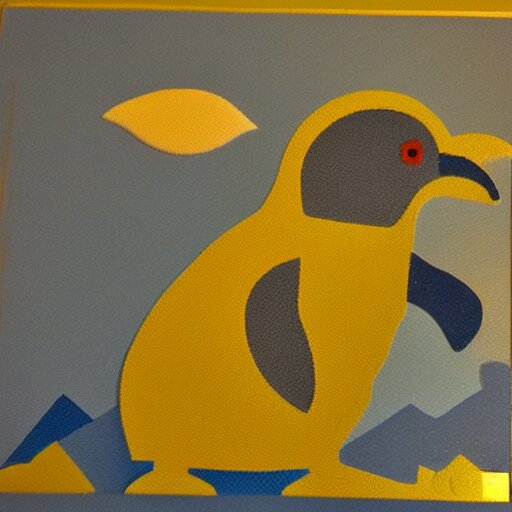 pixel art of a penguin climbing a mountain. backlit with blue light at midnight 