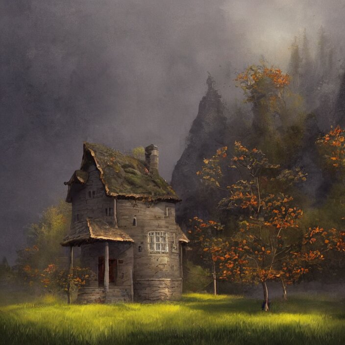 a building in a serene landscape, fantasy art 