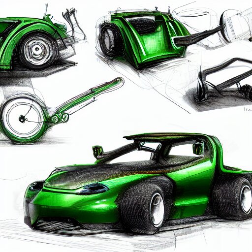 hedge cutter, industrial design sketch, digital art, highly detailed, trending on art station, automotive design, 4k, green and black