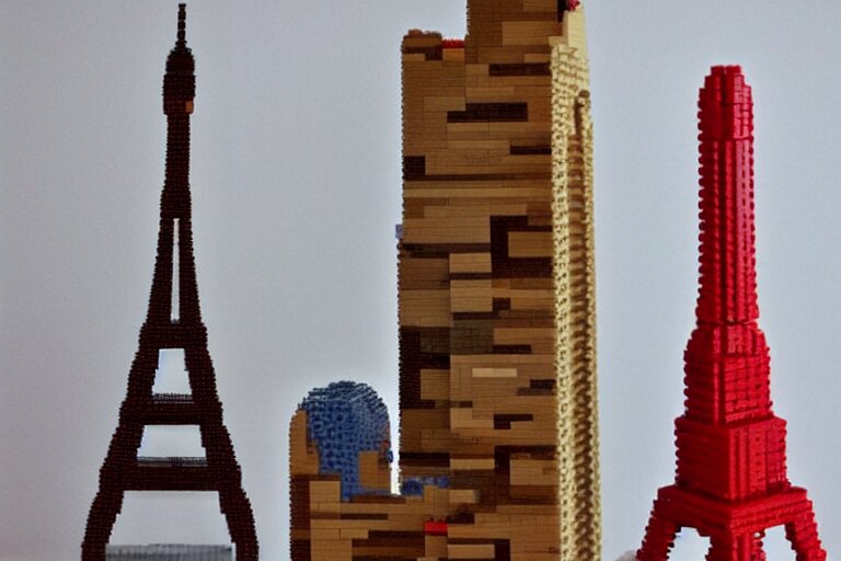 eiffel tower built in lego bricks