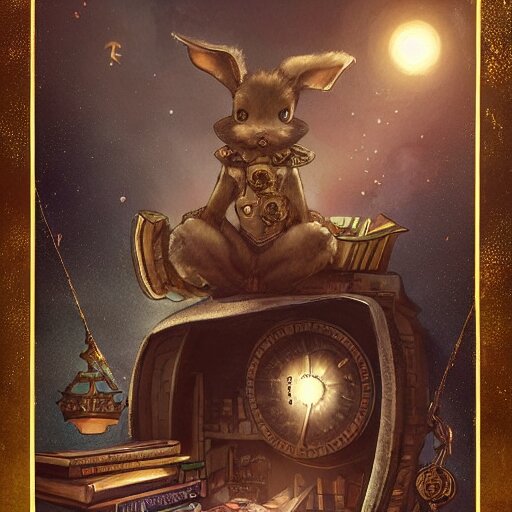 cute steampunk rabbit with a polygonal library walls and glass ceilings showing the stars and hanging silk drapery and tapestries, light dust, magnificent, close up, details, sharp focus, elegant, highly detailed, illustration, by Jordan Grimmer and greg rutkowski and PiNe(パイネ) and 薯子Imoko and 香川悠作 and wlop and maya takamura, intricate, beautiful, Trending artstation, pixiv, digital Art