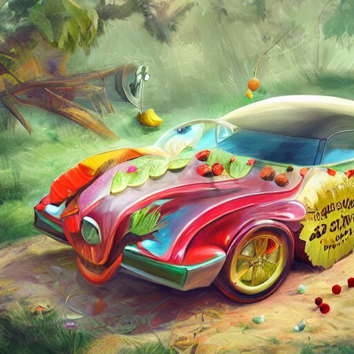 car made of fruits, artstation 