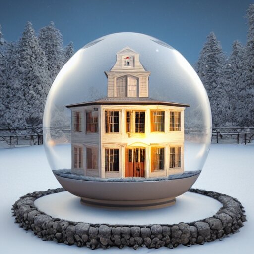 a snow globe with a building in it, a computer rendering by leandro erlich, trending on cgsociety, retrofuturism, tesseract, isometric, physically based rendering 