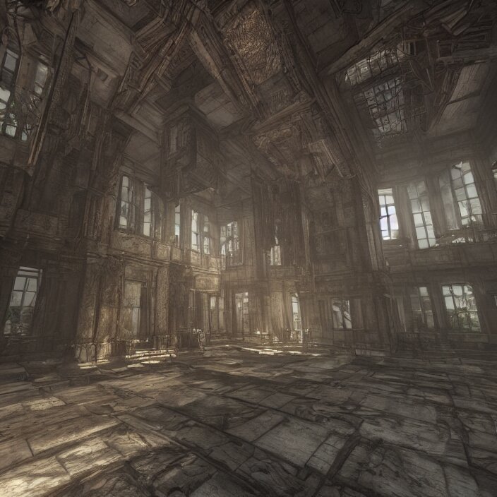 interior mazelike architecture from quake, lovecraftian, liminal space, moody lighting, unreal engine 5, hyper detailed, hyper realistic 