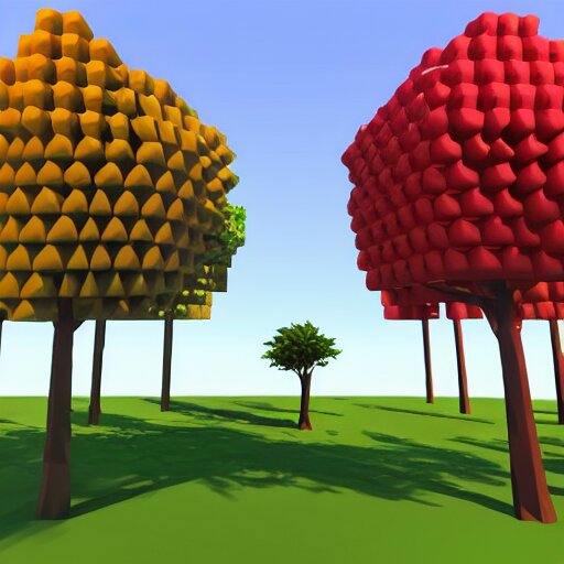 a low poly tree with cubes as fruits