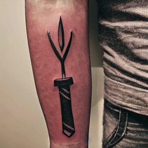 tattoo of a small abstract axe on the forearm