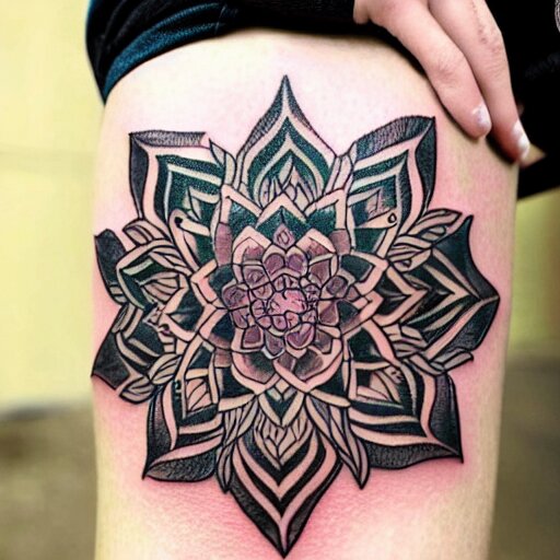 photograph of a mandala tattoo depicting a monsters leaf 