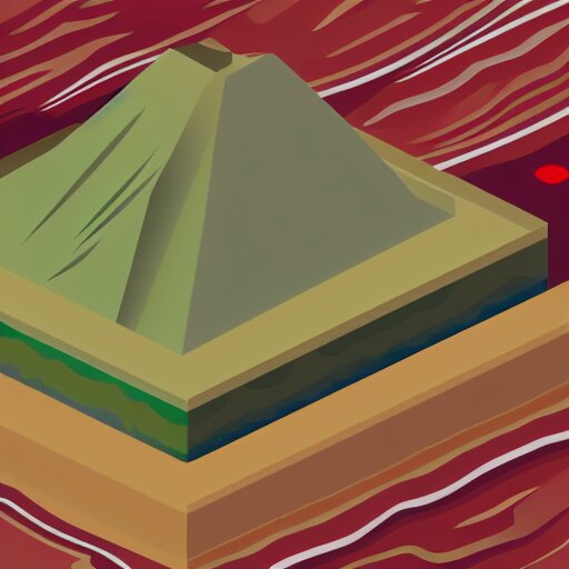 isometric view of a mountain with red gems as resources, svg