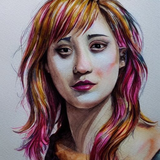 water color on paper, chica animatronic portrait, highly detailed, artstation, masterpiece, award - winning, 