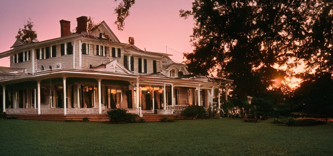 american foursquare house designed by dali, david lynch, and cartier at sunset. cinematic. fujinon premista 1 9 - 4 5 mm t 2. 9. portra 8 0 0. 