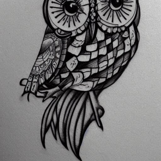 a tattoo sketch of an owl and a butterfly 