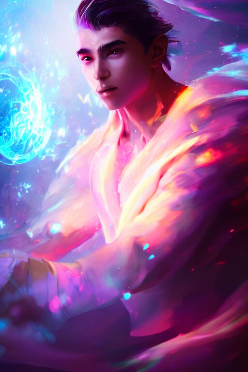 a human elemental sorcerer, blurred environment background, colorful magic effects, white skin, portrait, male, sharp focus, digital art, concept art, dynamic lighting, by emylie boivin and rossdraws 