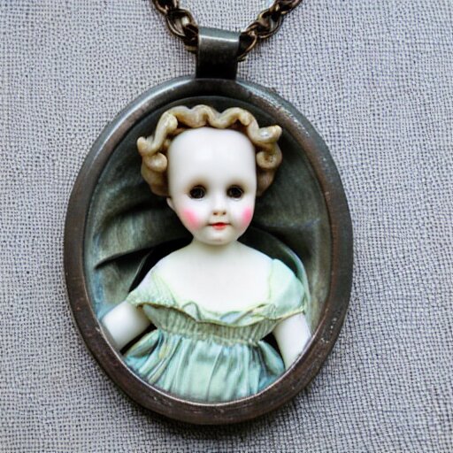 creepy porcelain victorian doll artnouveau necklace 