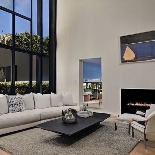 a modern villa living room in los angeles, hyper - realistic 