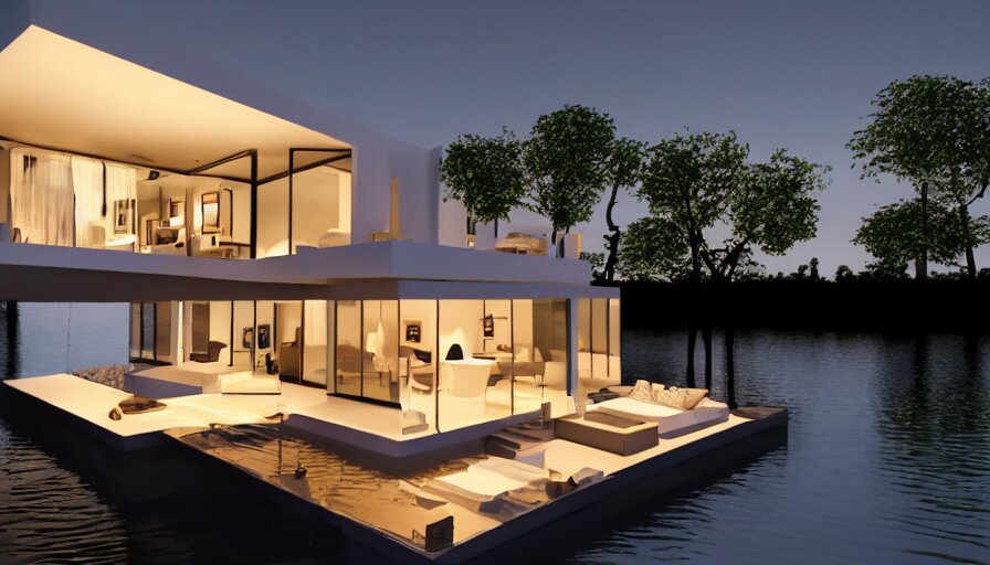 photorealistic claymation art of a modern house on top of a floating island, elegant, candle lighting, extremely detailed, realistic, art galery 