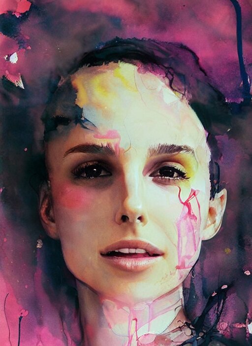 sexy little smile nathalie portman by agnes cecile, extremely luminous bright design, pastel colours, ink drips, autumn lights 