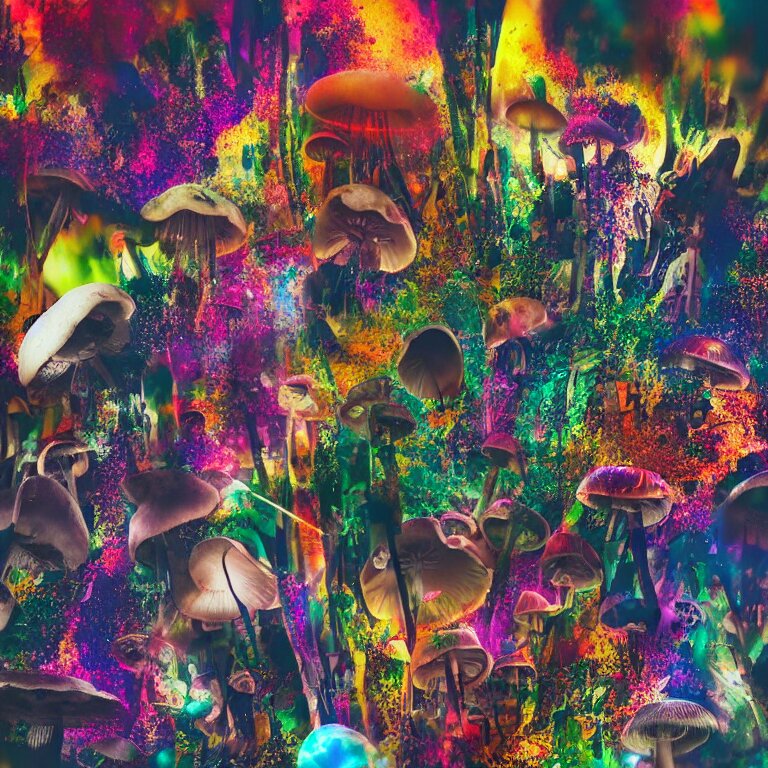 double exposure of dally life, symbols of live, explosion, cyber mushroom city, love is the most relevant theme, love is infinity, love is begin of all, 8 k resolution, artistic mode, artistic, trending on instagram, long exposure, love art, serious, fantasy and dreams vibes, mushrooms style and macro style, colorful picture 