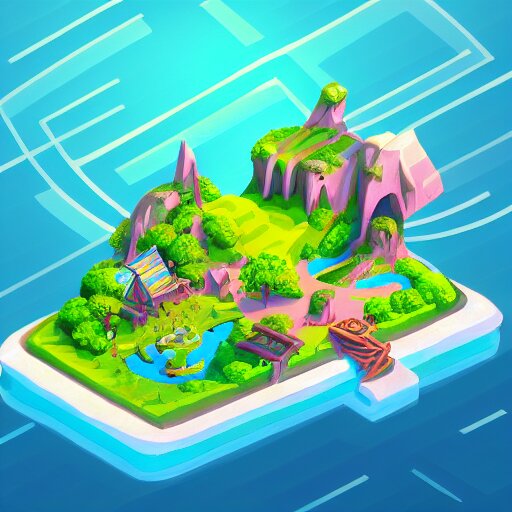 isometric island land on neon background, isometric invironment, 3d art, isometric art, high detail, artstation, concept art, behance, ray tracing, smooth, sharp focus, ethereal lighting