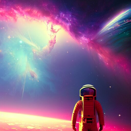 astronaut looking at a nebula , digital art , trending on artstation , hyperdetailed , matte painting , CGSociety