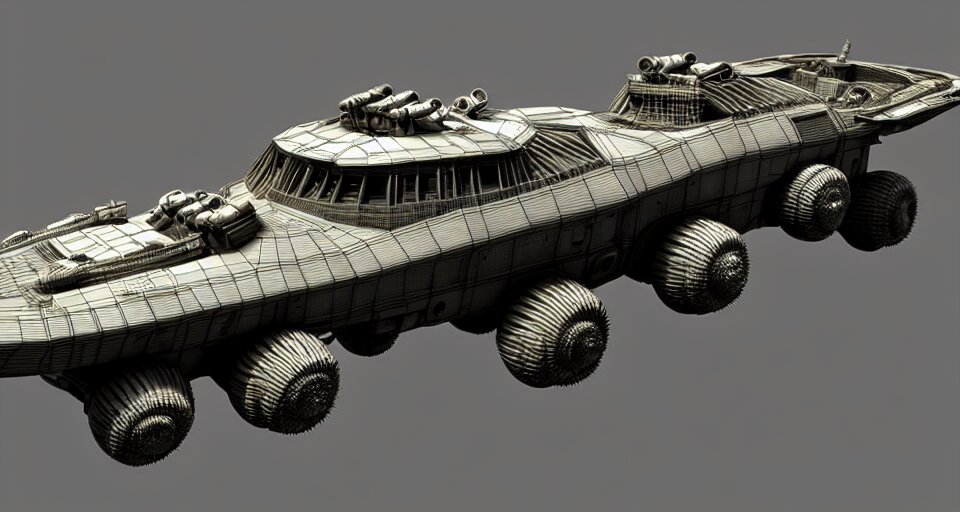 highly detailed cinematic scifi render of 3 d sculpt of fury road spaceship 