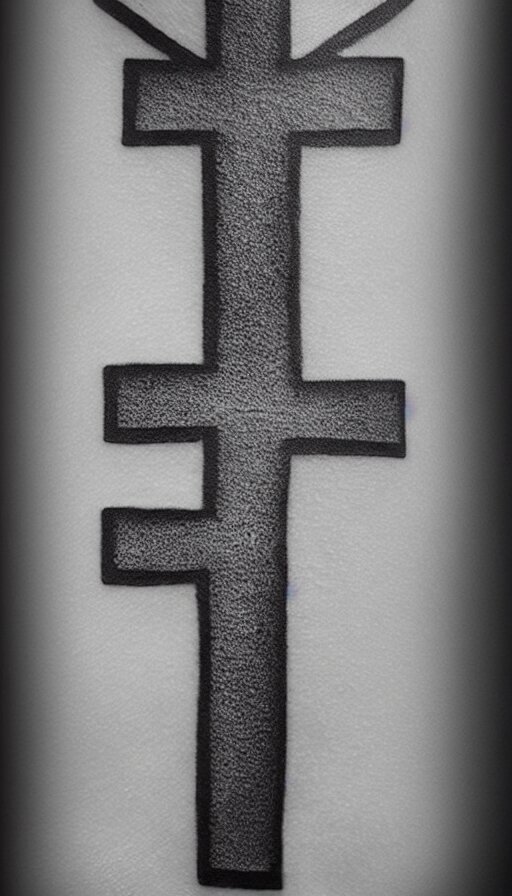 tattoo art, gothic cross with a sky background, white and black 