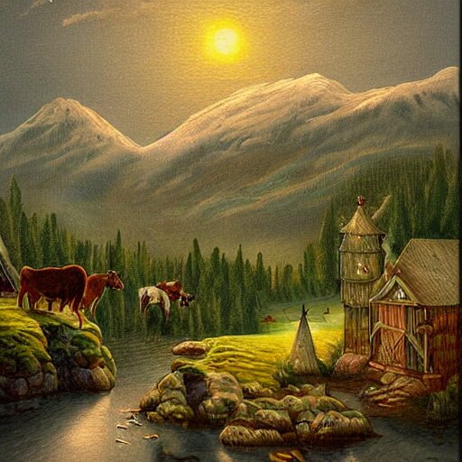 🌲🧙🐄🗻🌉, victorian painting 