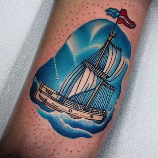 a pirate ship sailing in the sea, realism tattoo design, amazing shades, clean white paper background, in the style of david vega