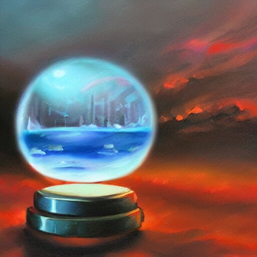 a rainstorm inside a snowglobe. Beautiful colorful clouds in moody greys and blues. High quality award winning detailed!!! oil painting, trending on artstation