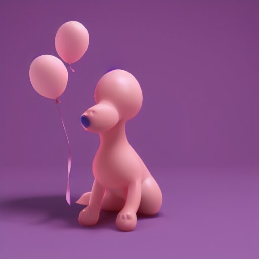 3D render of a pink balloon dog in a violet room