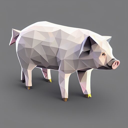 low poly pig, isometric view, blank background 