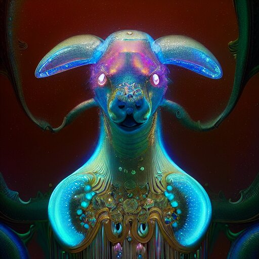 iridescent opalescent animal, bioluminescent : by michal karcz, daniel merriam, victo ngai and guillermo del toro : ornate, dynamic, particulate, intricate, elegant, highly detailed, centered, artstation, smooth, sharp focus, octane render 