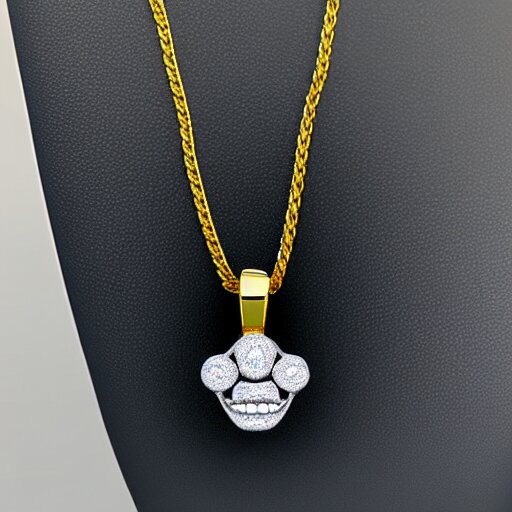 smiling diamond teeth, as a pendant on a gold chain 