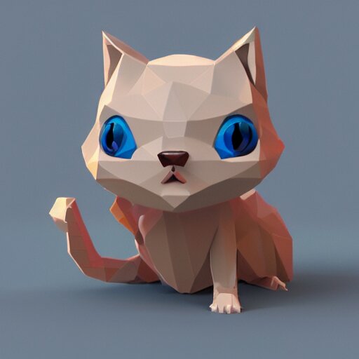 low - poly kitten, 3 d render, blender, unity, octave, 4 k, isometric view, white background, beautiful render, pastel colours, breath of the wild art style 