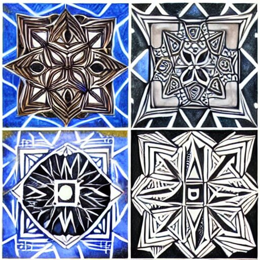 tileable symmetrical geometric drawings, ink chalk and spraypaint 