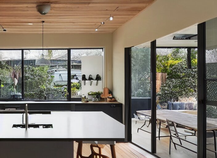 luxurious cannabis kitchen in australian suburban everyday life, charming and tranquil 