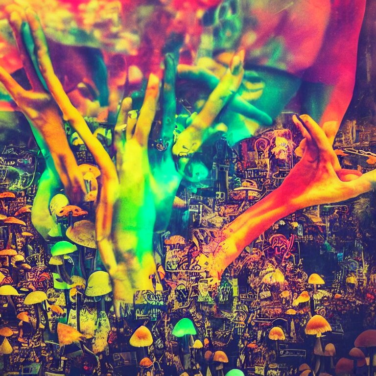 double exposure of dally life, symbols of live, explosion, cyber mushroom city, love is the most relevant theme, love is infinity, love is begin of all, 8 k resolution, artistic mode, artistic, trending on instagram, long exposure, love art, serious, fantasy and dreams vibes, mushrooms style and macro style, colorful picture 